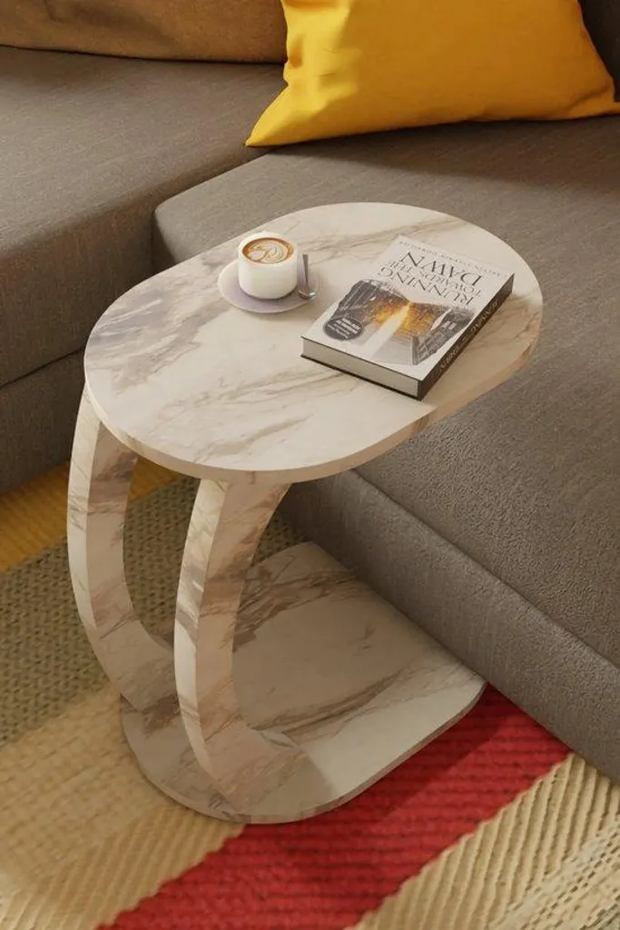 Table pour ordinateur portable en C mobile aspect marbre et métal - 4