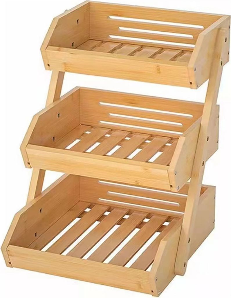 3-stöckiger Obstkorb aus Bambus, große Kapazität, Gemüse- und Obstschalenhalter für die Speisekammer in der Küche