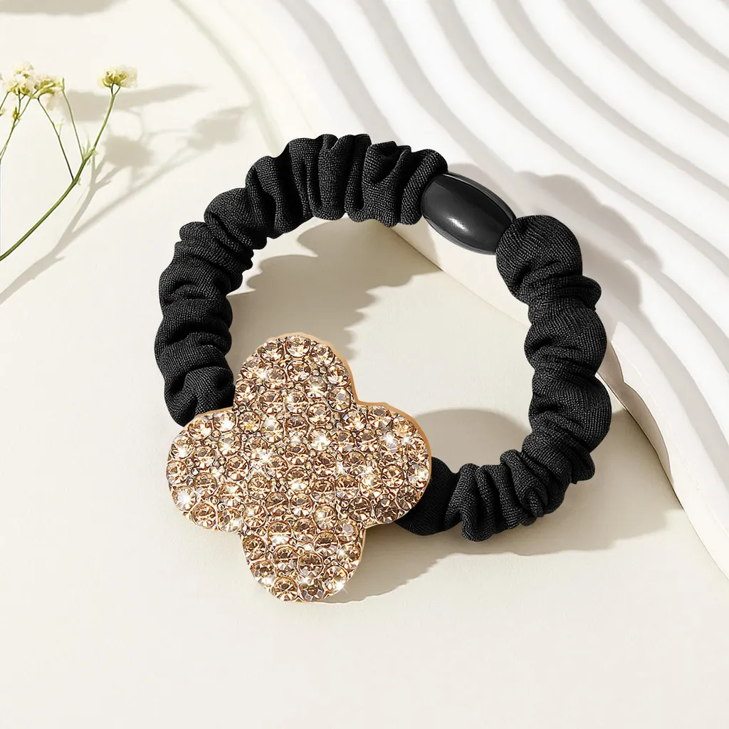 Elastico Capelli Raso Nero con Trifoglio Elegante | Accessorio Luxury
