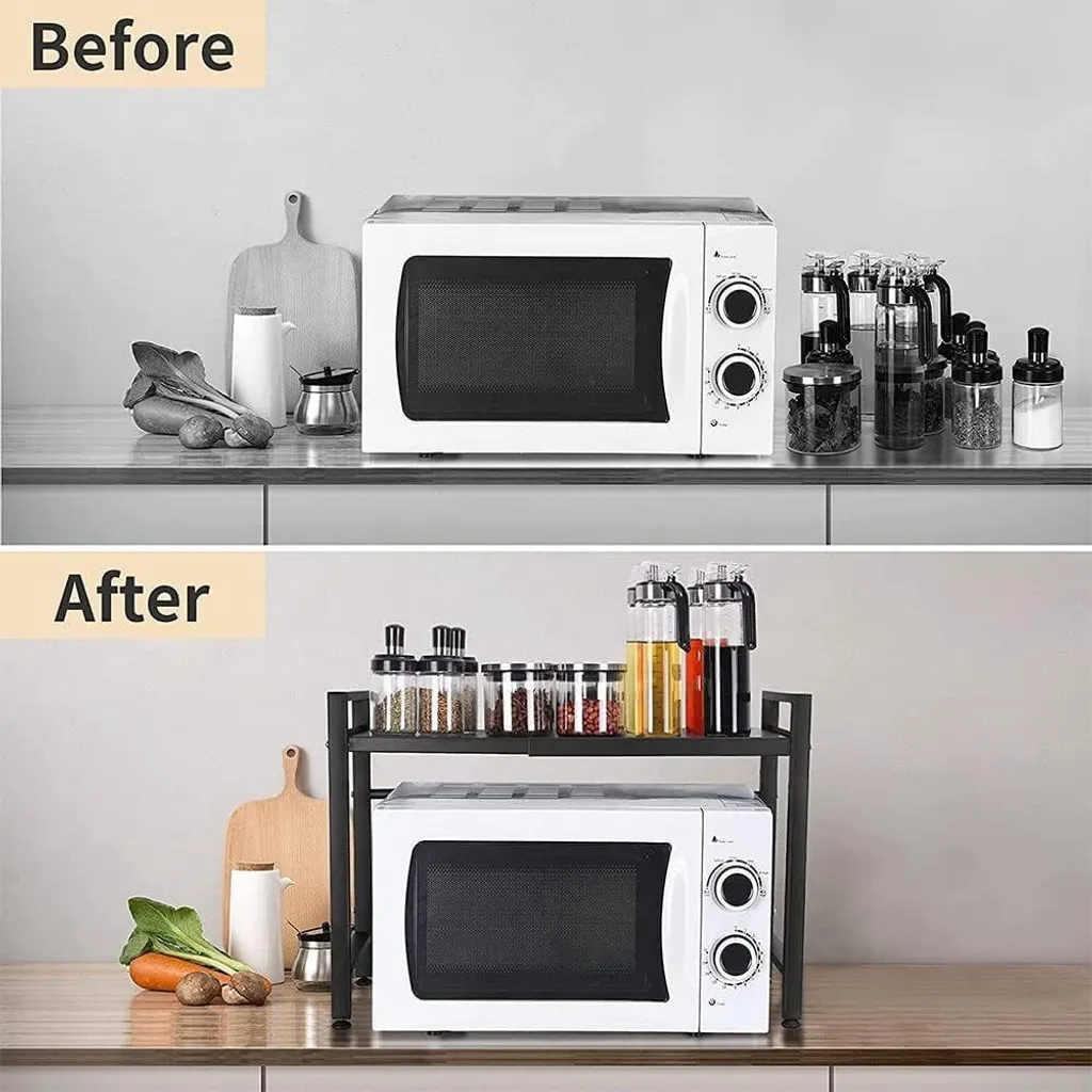 Étagère micro-ondes extensible et robuste, rangement cuisine noir mat - 3