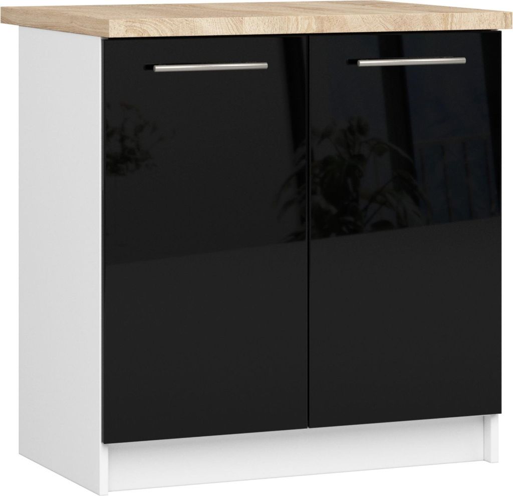 Küchenunterschrank – Unterschrank S80 2D – OLIWIA – Schwarz Hochglanz – Edles Design mit durchdachtem Stauraum Mit Arbeitsplatte