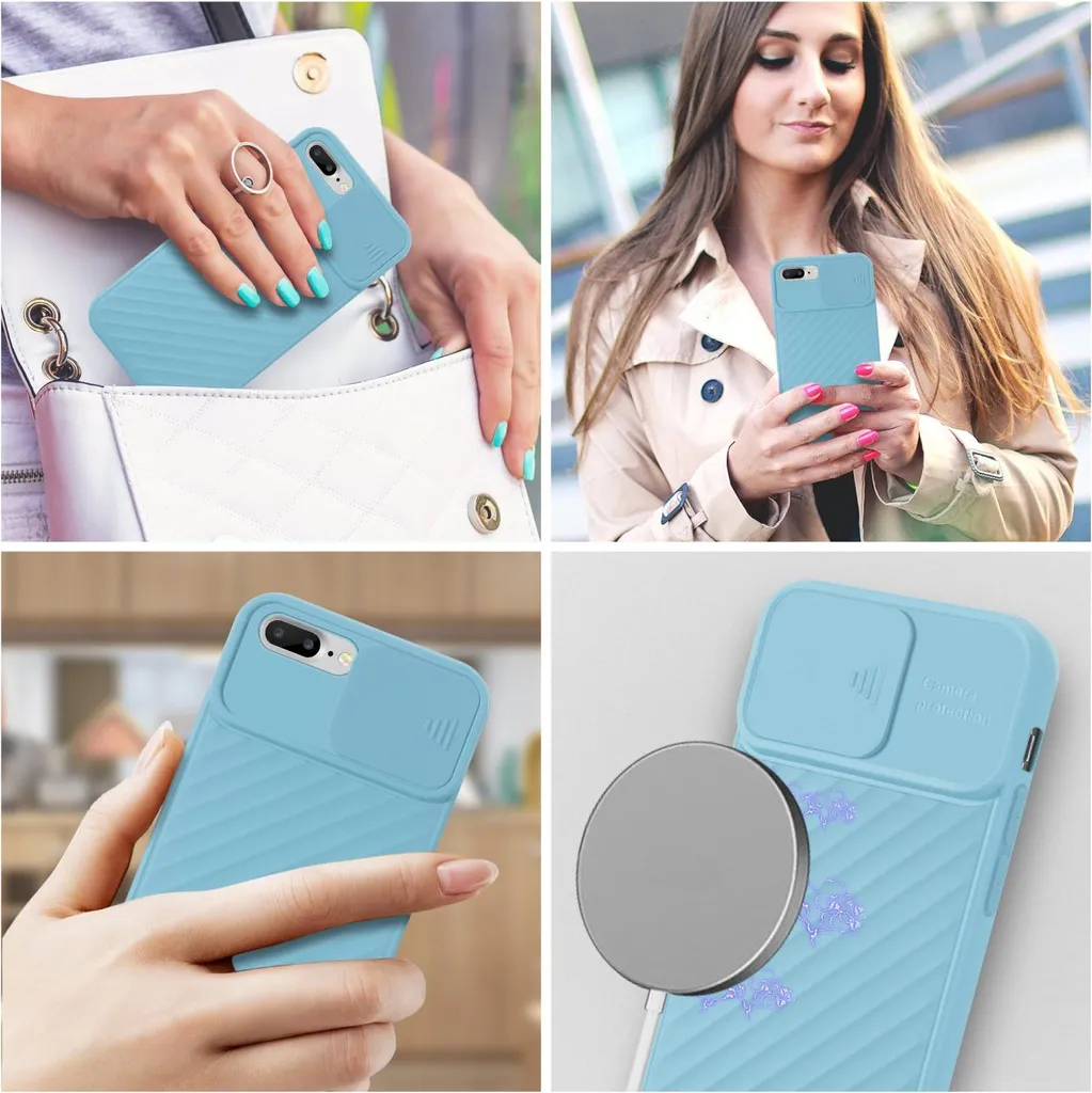 UEEBAI Custodia Portafoglio In Pelle PU Con TPU Per IPhone 7 Plus / 8 Plus, Due Chiusure Magnetiche, 3 Slot Carte E Supporto Video, Blu
