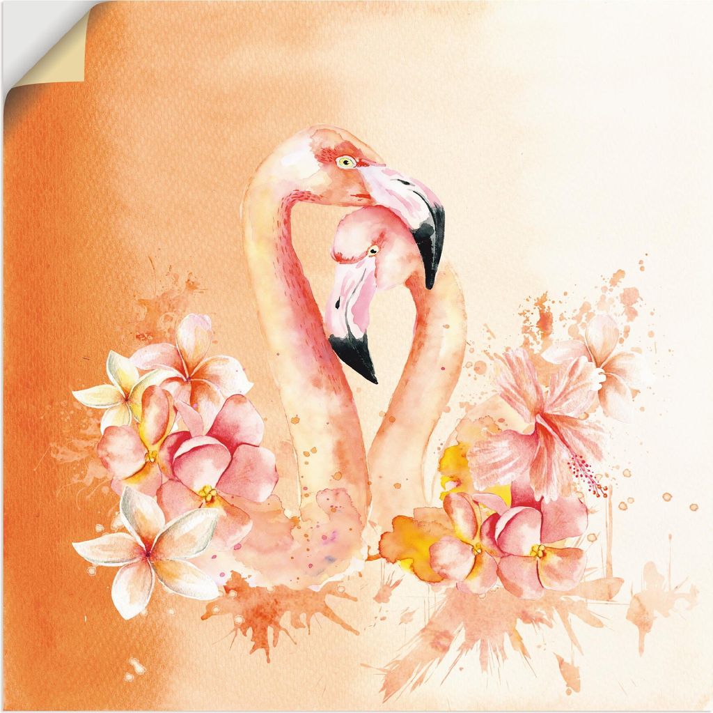 ARTland Wandbild, selbstklebend Orange Flamingo in Love- Illustration Größe: 70x70 cm
