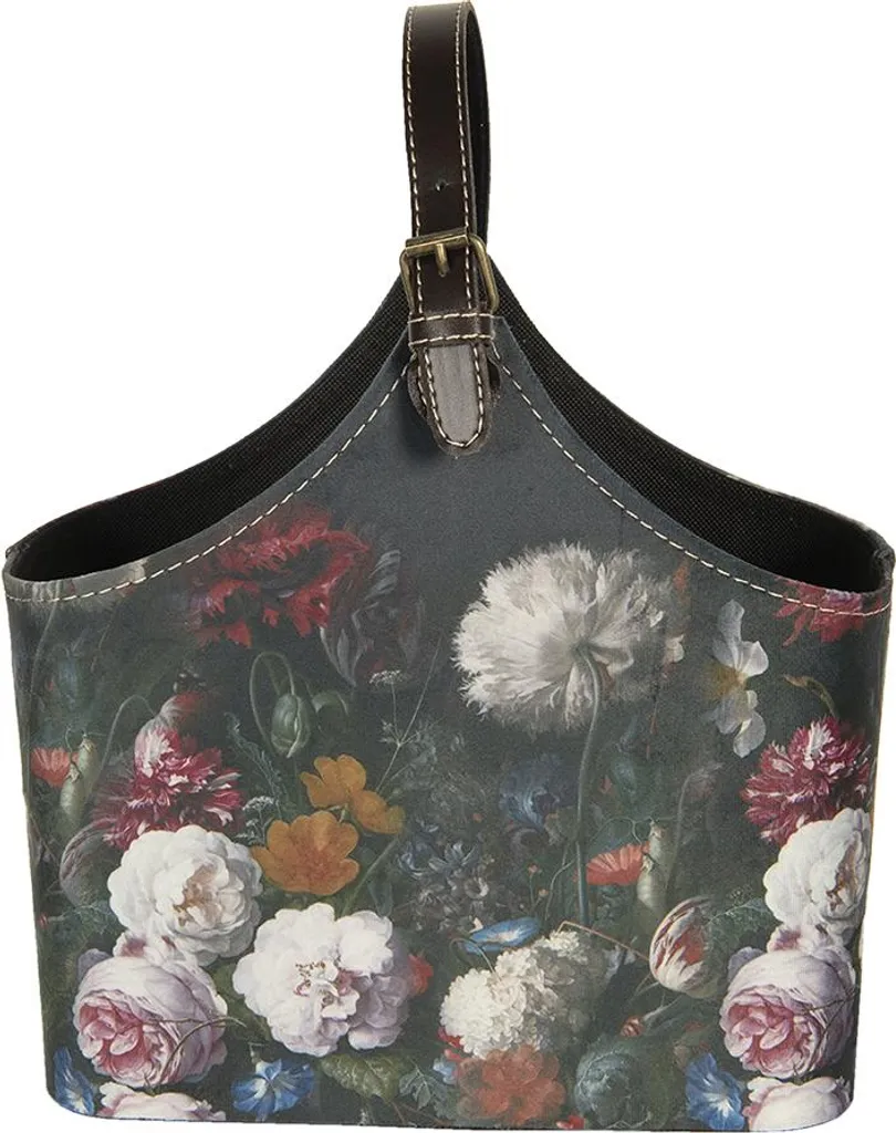 Clayre & Eef borsa da donna 29x14x26 cm fiori di carta neri