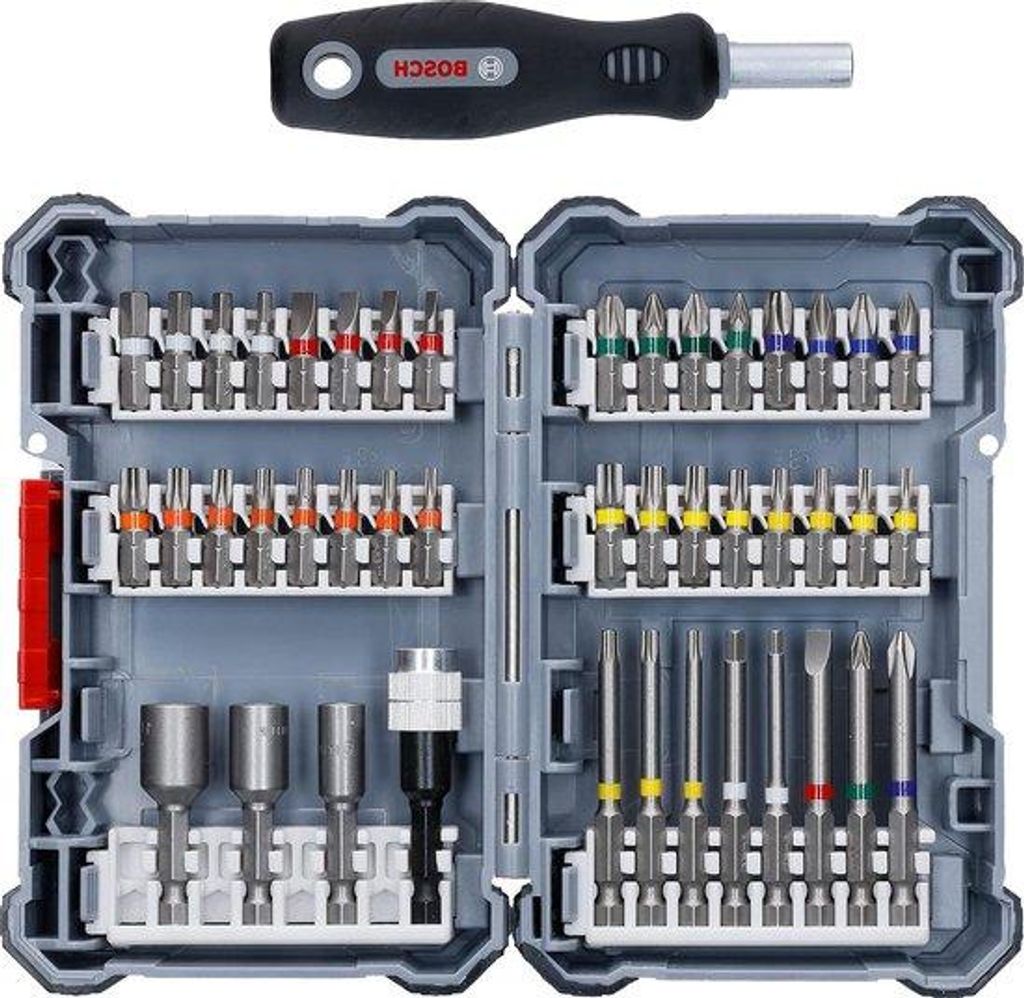 Anpasbares Schraubendrehwerk Set mit 45 Teilen - PH 1/2/3 - PZ 1/2/3 - SL 3/4/5/6 - HEX 3/4/5/6 - T 10/15/20/25/27/30/40 - TH 10/15/20/25/27/30/40 ...