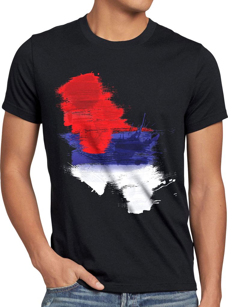 BaumwolleCloud Flagge Serbien Herren T-Shirt Fußball Sport Serbia WM EM Fahne