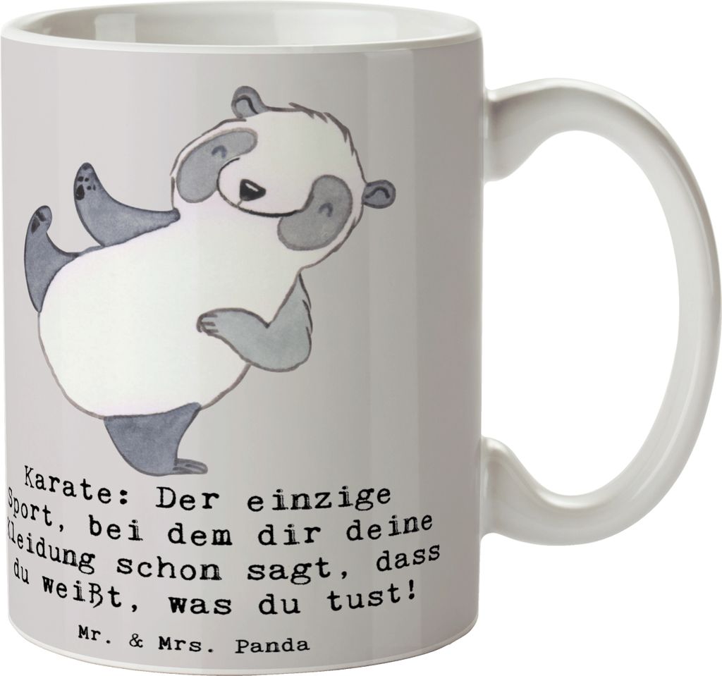 Mr. & Mrs. Panda Tasse Karate Kleidung - Grau Pastell - Geschenk, Kaffeebecher, Sportler, Missverständnis, innere Ruhe, Humor, Sport, Teetasse, Te...