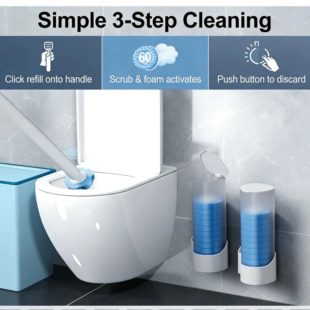 Brosse WC jetable avec recharges éponges : kit de nettoyage complet 2pcs