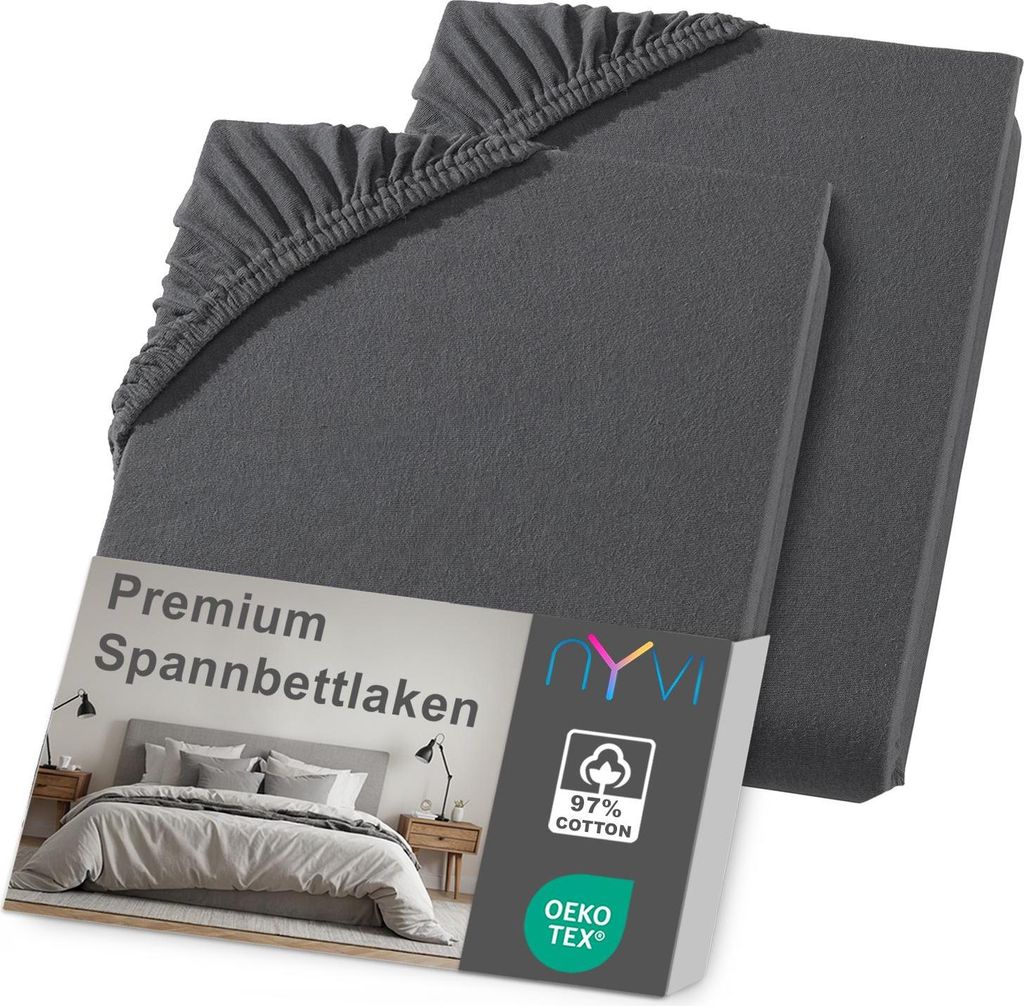 NYVI Spannbettlaken DreamScience Premium 140x200 - 160x200 cm anthrazit 2er Set für Matratzen bis 22 cm Höhe - Komfort Spannbetttuch, 190g/m², E...