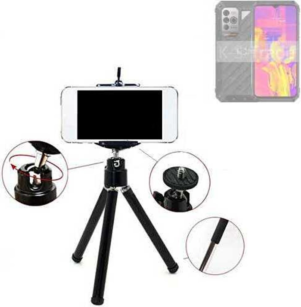 K-S-Trade Smartphone Stativ Dreibein kompatibel mit Ulefone Armor 18T Tripod aus Aluminium Klemmstativ Stativ Adapter für Mobiltelefone schwarz 1x