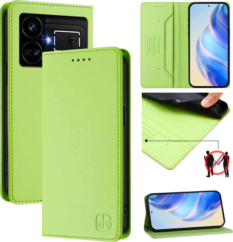 Lederhülle für Realme GT5 204W/Realme GT5 Hülle Flip Brieftasche Kartenfächern Ständer Schutzhülle Grün