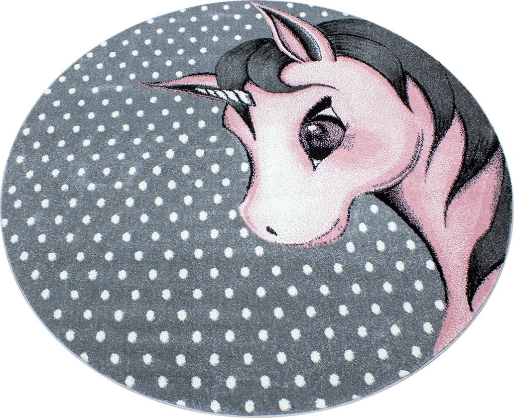 Kids Einhorn kinderzimmer teppich kurzflor rund Ø 120cm rosa