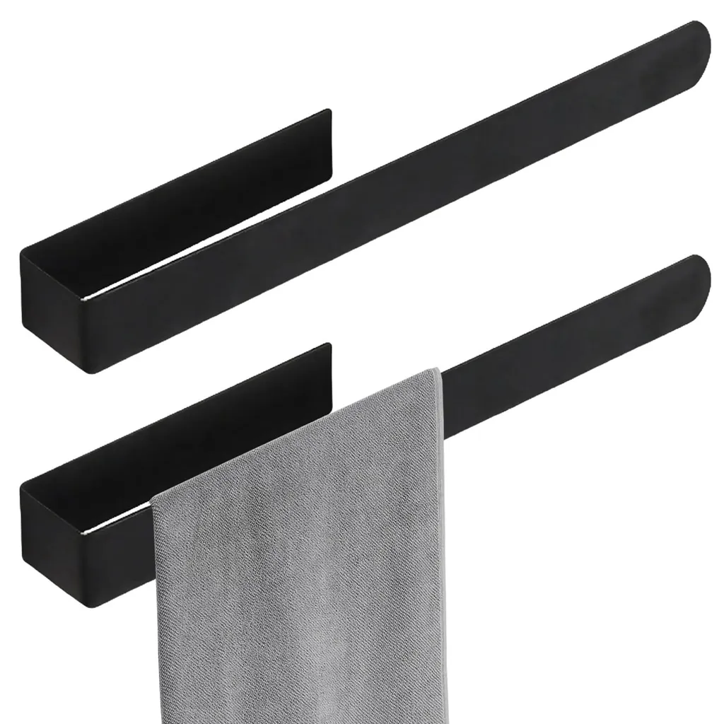 Barre de salle de bain adhésive 39 cm noire pour serviettes et gants