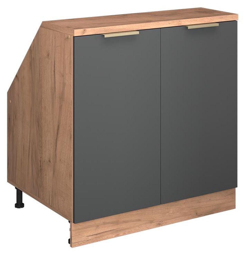 Küchenschrank für Dachschrägen Vicco R-Line Anthrazit-Gold 80 cm mit 2 Türen, Schrankkorpus 60 cm Tiefe, Model 60673