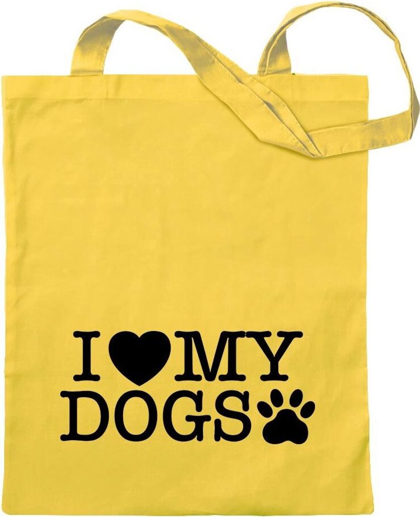 Kiwistar - Baumwolltasche - gelb - I love my dogs - Tragetasche Stoffbeutel Umhängetasche langer Henkel