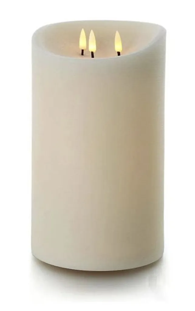 Bougie LED sans flamme 15x25 cm triple mèche crème sécurité et design