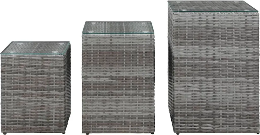 Tables de Jardin pour Terrasse et Balcon, 3 pcs Poly Rattan Gris