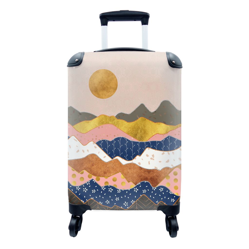 MuchoWow Koffer Handgepäck Trolley Rollkoffer Kleine Reisekoffer mit 4 Rollen - Muster - Pastell - Gold - Cabin Size < 55x40x23 cm & 55x40x20 cm...
