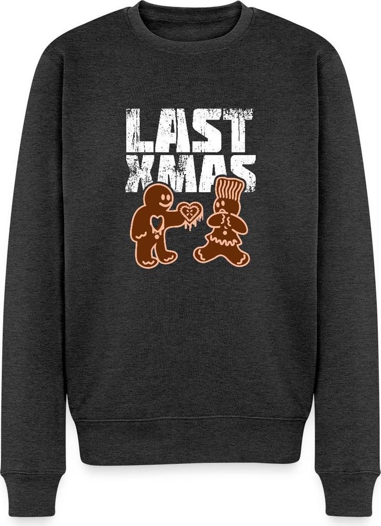 Spreadshirt Last Xmas Lustig Lebkuchen Herz Weihnachten Herren Premium Pullover, XL, Anthrazit meliert