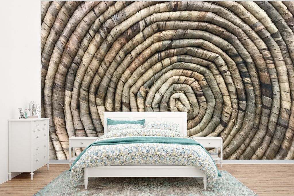 MuchoWow Fototapete für Wohnzimmer oder Schlafzimmer Wandtapete Vinyl Motivtapete Kreis - Schilf - Korb - 350x260 cm - Wohnzimmer-Tapete