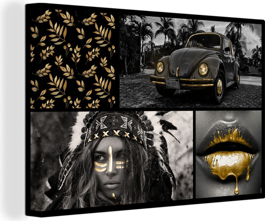 OneMillionCanvasses - Leinwandbilder - 150x100 cm, Collage - Gold - Auto - Farbe, Wandbilder Kunstdruck Wanddekoration