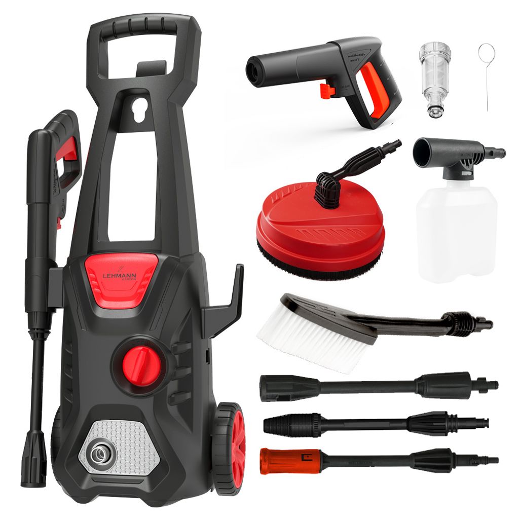 LEHMANN Jukon Hochdruckreiniger 1600 W, 200 Bar, Hochdruckschlauch Wasserpumpe, Schaumsprüher, kontaktloses Waschen, Turbo rotierende Düse
