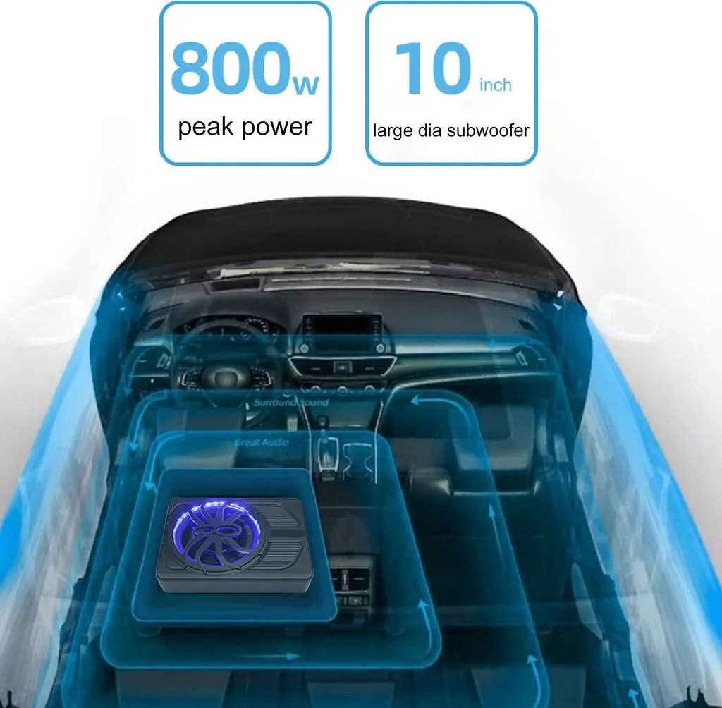 Caisson de basse 800W extra plat 10 pouces bleu avec refroidissement LED - 2