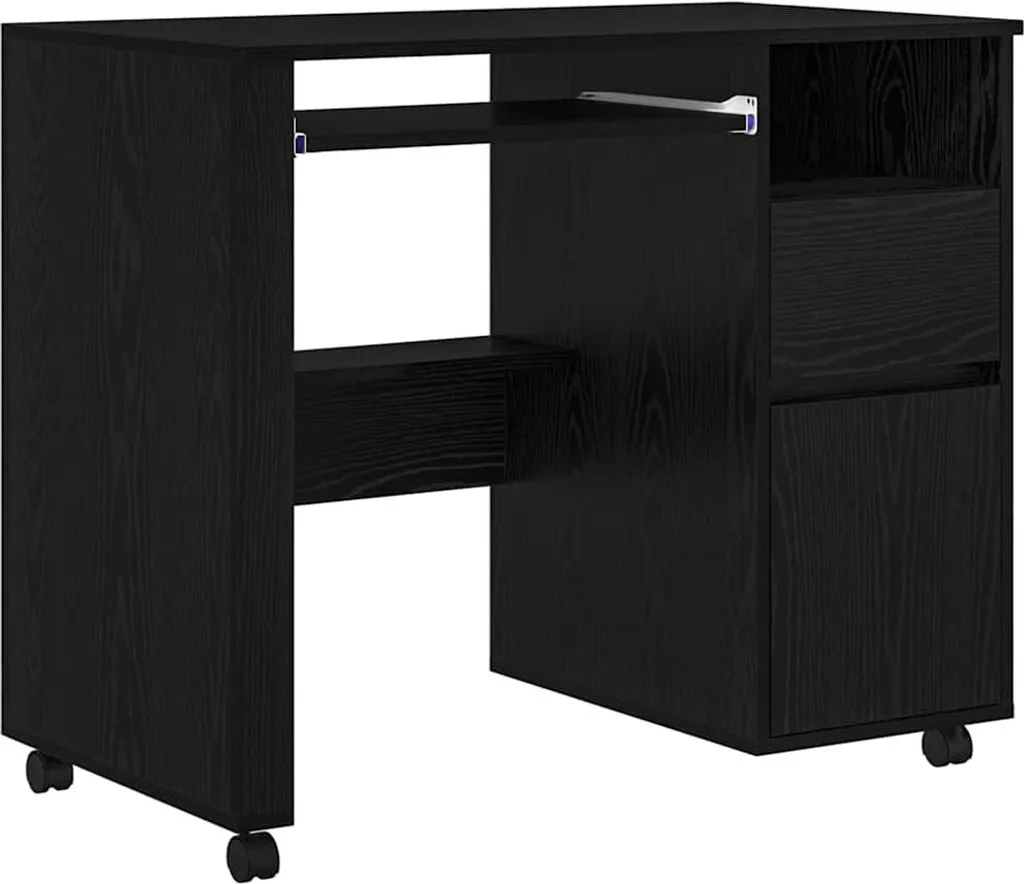 SYFAX™ Scrivania con Ruote Rovere Nero 91x50x77cm - Arredo Ufficio