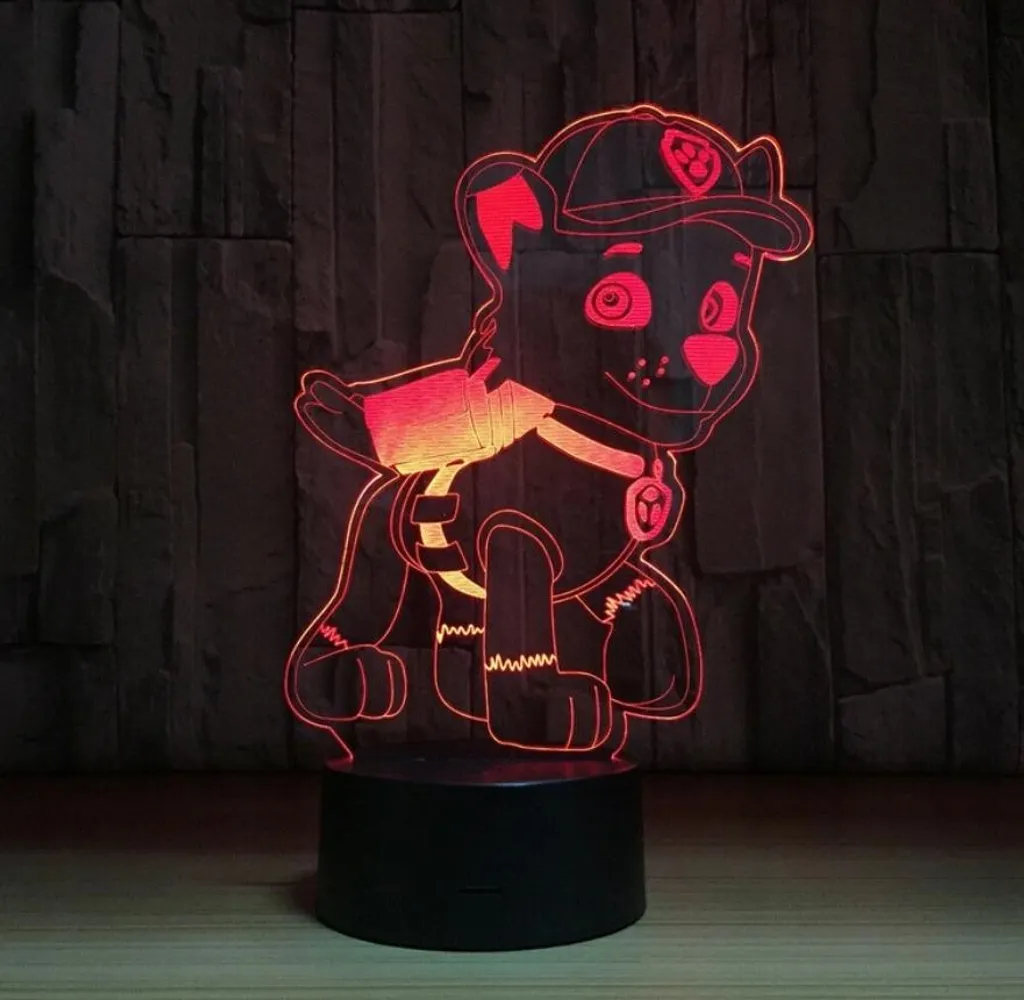 Lampe LED 3D Rocky Pat' Patrouille 16 Couleurs avec Télécommande Déco