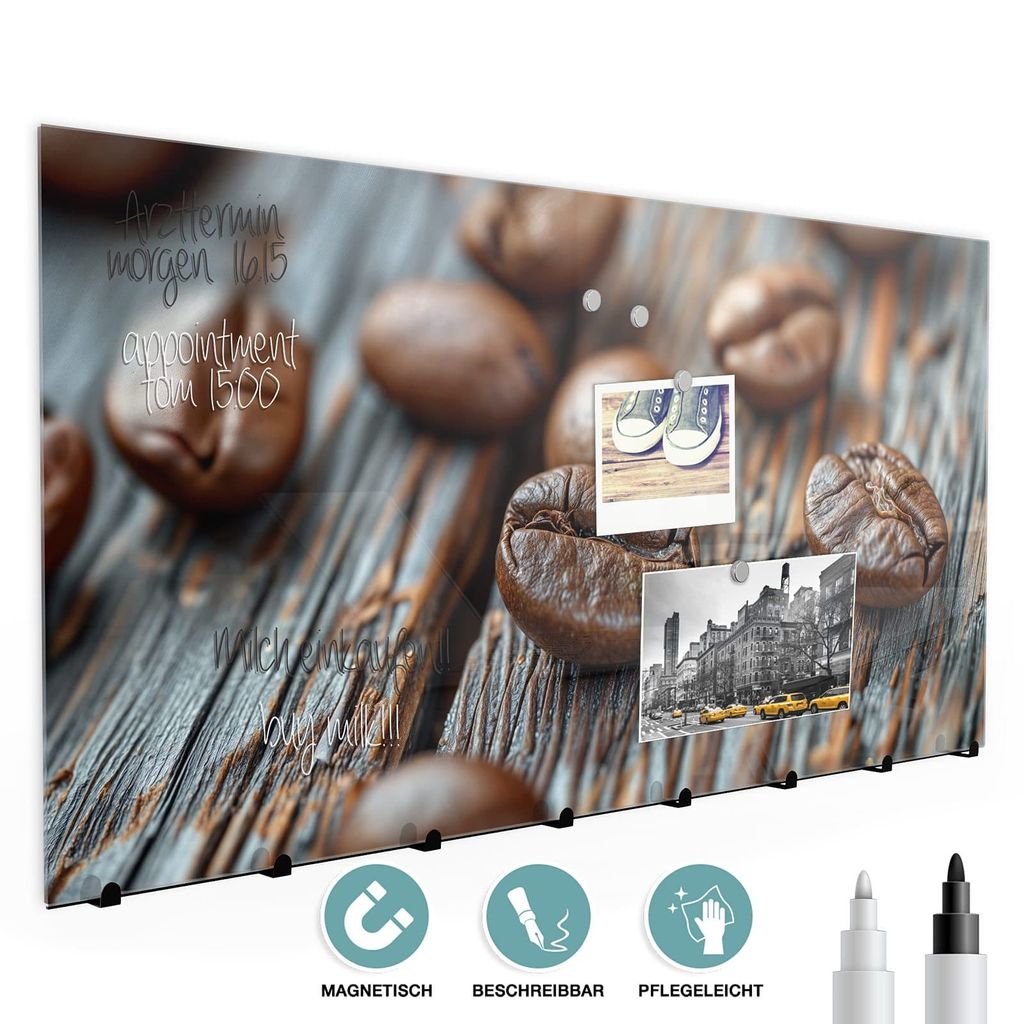 Wandgarderobe mit Magnetwand & Memoboard aus Glas Kaffeebohnen