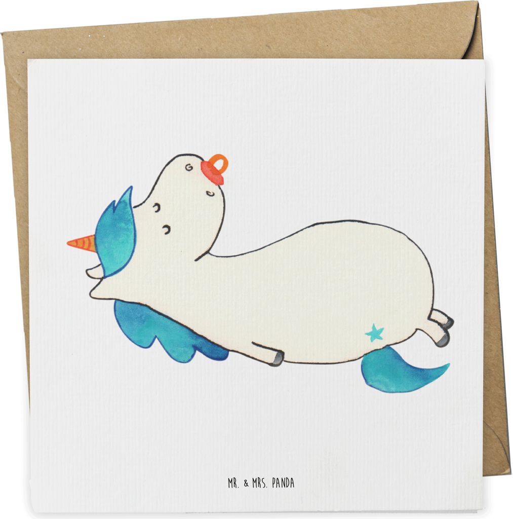 Mr. & Mrs. Panda Grußkarte Einhorn Schnuller - Weiß - Geschenk, doppelkarte, Geburtstag, Geburt, Unicorn, Mutter, faltkarte, Glückwunschkarte, K...