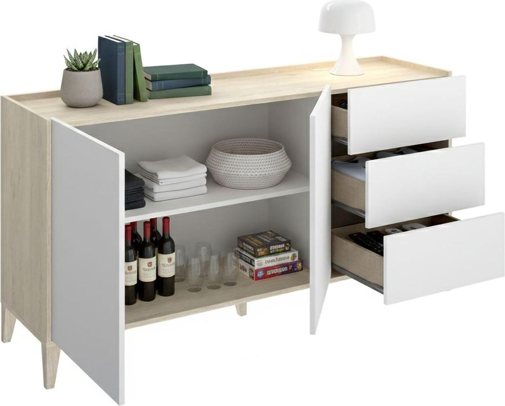 Cadillac - Anrichte, 40x150x78h cm Weiß, 3 Schubladen