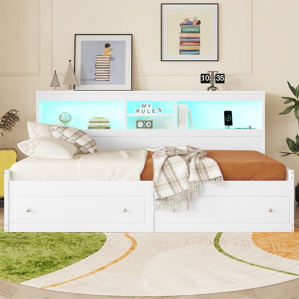 Daybett,Tagesbett(Weiss)Schlafsofa,Nachtkästchen,Bett mit 2 Produktbild 3