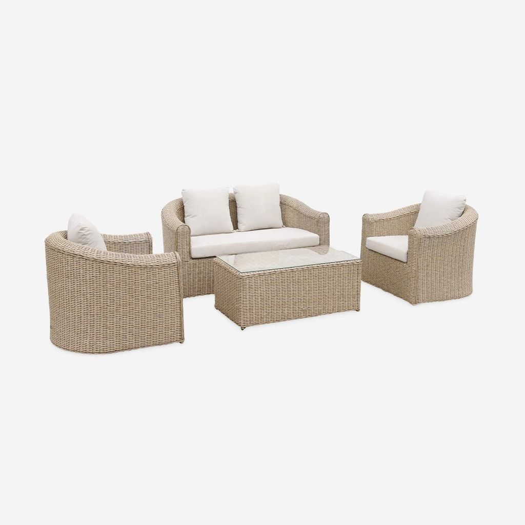 sweeek - Gartengarnitur Polyrattan 4 Plätze Valentino + Kissen - Natur