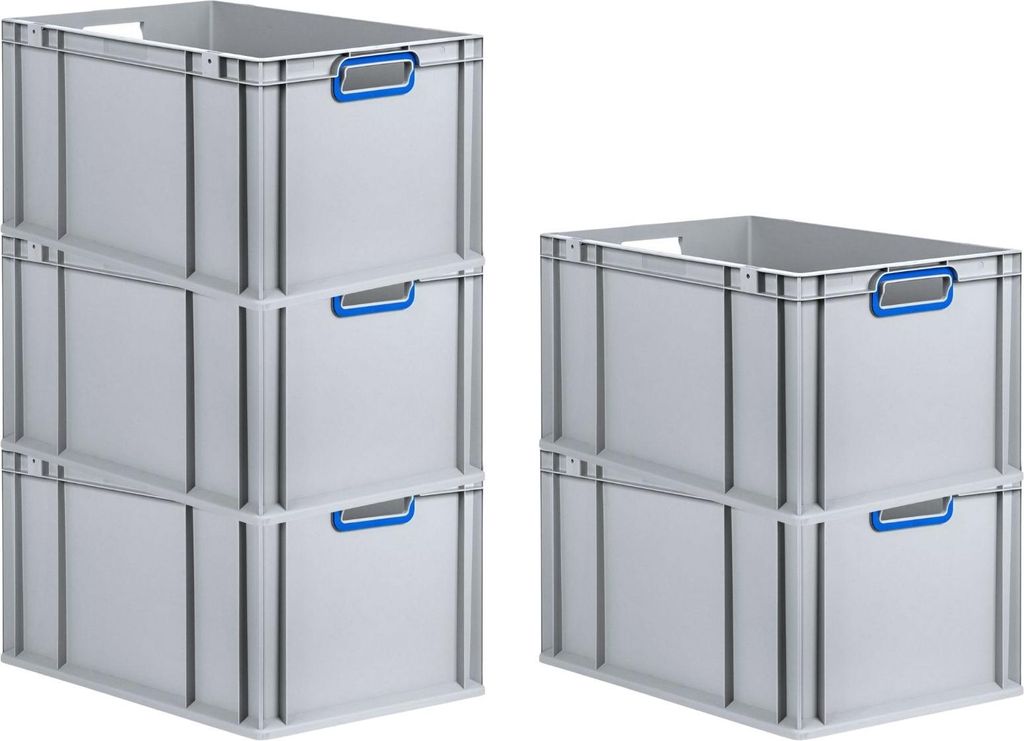 SuperSparSet 5x Eurobox NextGen Color | HxBxT 32x40x60cm | 65 Liter | Griffe blau offen | Verstärkter Boden | Eurobehälter, Transportbox, Transpo...