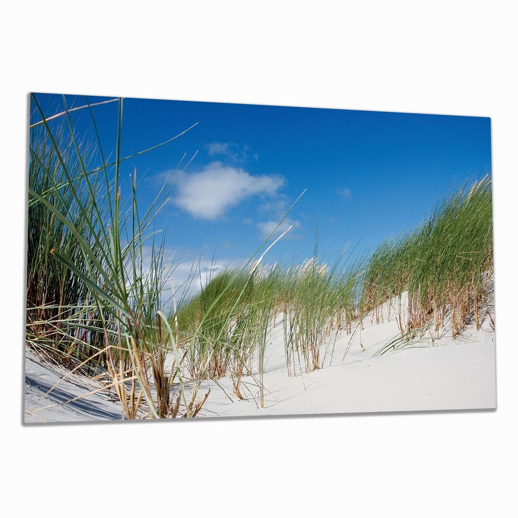 Wallario Herdabdeckplatte aus Glas, Größe 90 x 52 cm 1-teilig, Motiv Düne am Strand unter blauem Himmel