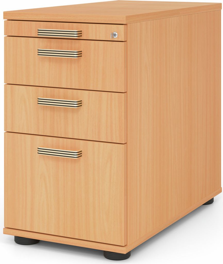 Standcontainer Eliel | Buche | HxBxT 76x42,8x80cm | Streifengriff | 4 Schübe | Mit Schloss & Zentralverriegelung