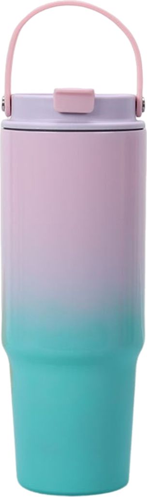 30 oz Edelstahlbecher mit Griff, Strohhalmdeckel, isolierter Reisebecher, auslaufsicherer Wasserbecher für Zuhause, Büro, Fitnessstudio, Reise-Sm...