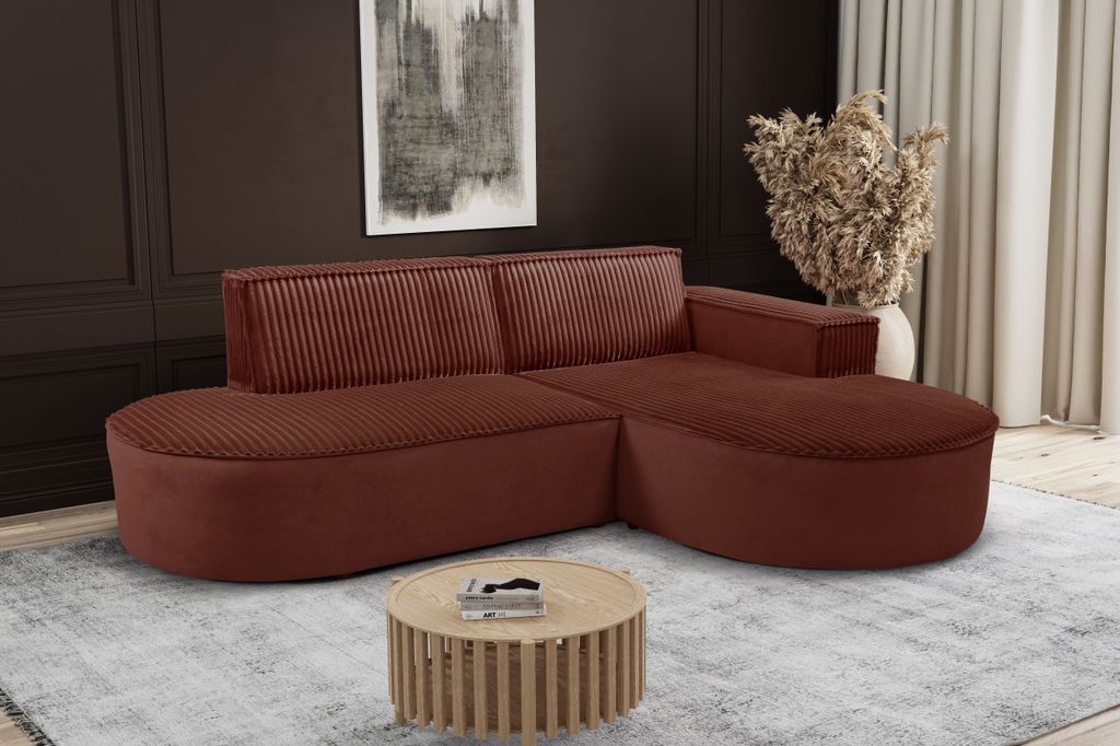 Kaiser Möbel Modernes L-förmiges Designer-Ecksofa Modena Soft Kupfer Rechts