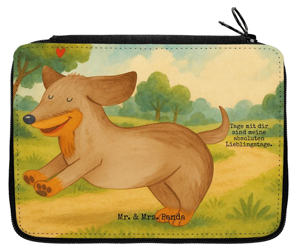 Mr. & Mrs. Panda Federmäppchen Hund Dackel Design - Weiß - Geschenk, Schlampermäppchen, Federtasche, Braun, Sprüche, Herz, Federmappe, Etui, M...