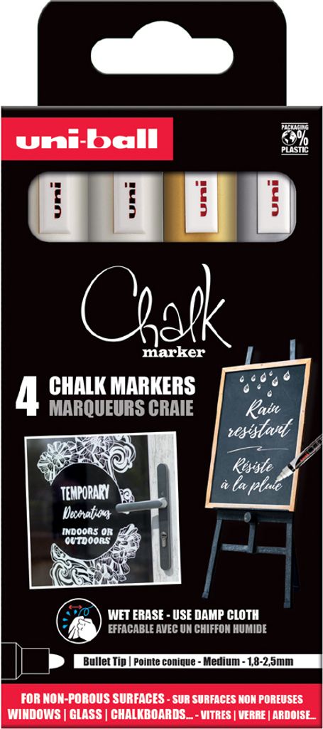 uni-ball Kreidemarker Chalk marker PWE5M/4PFASS46 4er Etui farbig sortiert