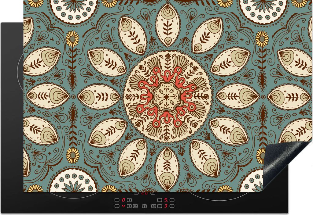 KitchenYeah Herdabdeckplatte Mandala - Retro - Bohème - Muster , 78x52cm, Küche Deko, Glaskeramikkochfeld Herdabdeckung, Abdeckplatte fùr Koch...