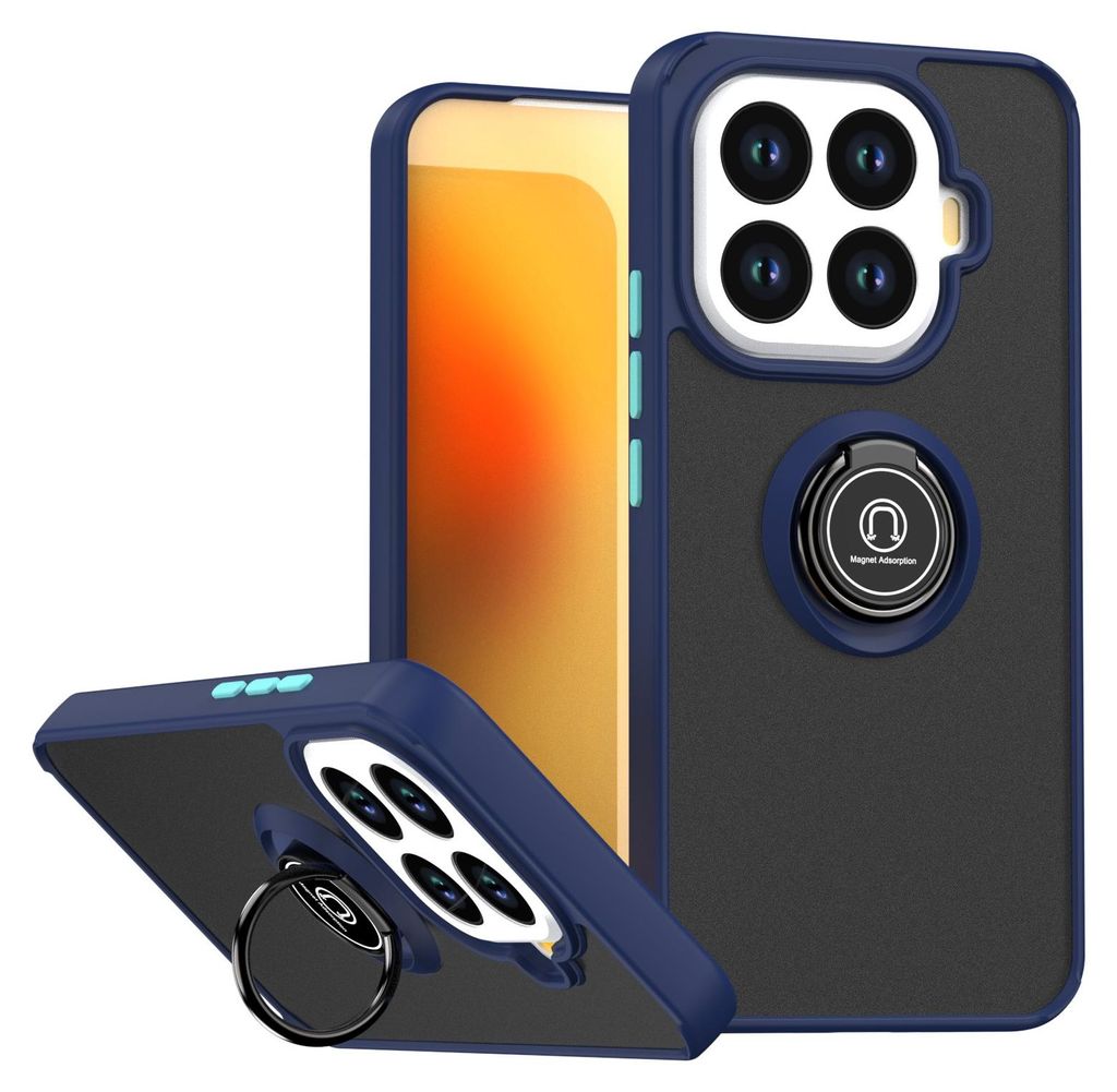 Hülle für Xiaomi 15T Pro Matte Transluzent TPU Stoßfest Schutzhülle mit Ring Halter Ständer Blau