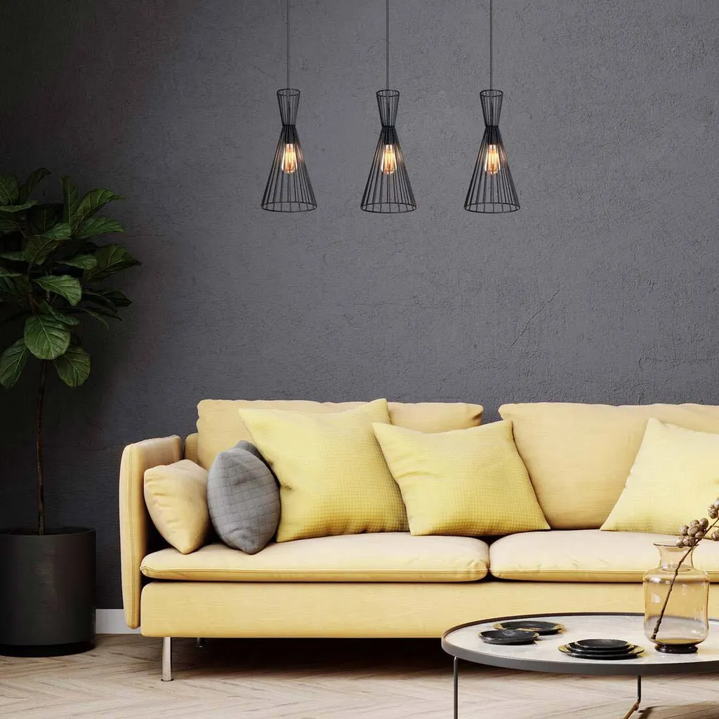 Suspension Triple E27 Métal Noir Mat Design Industriel Chic 72006 - 5