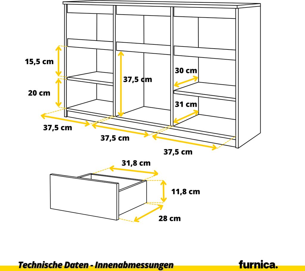 FURNICA - NOAH - Komoda / příborník se 3 zásuvkami a 3 Obrázek produktu 5