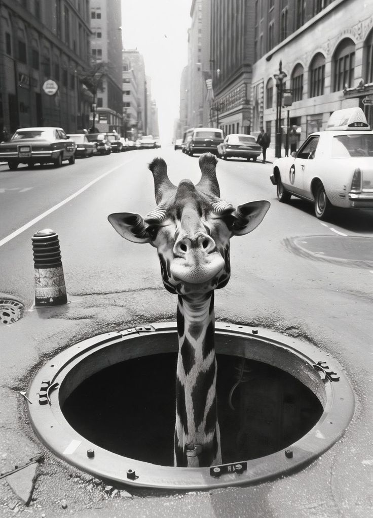 Plakat 39,5x55cm Giraffe in der Kanalisation
