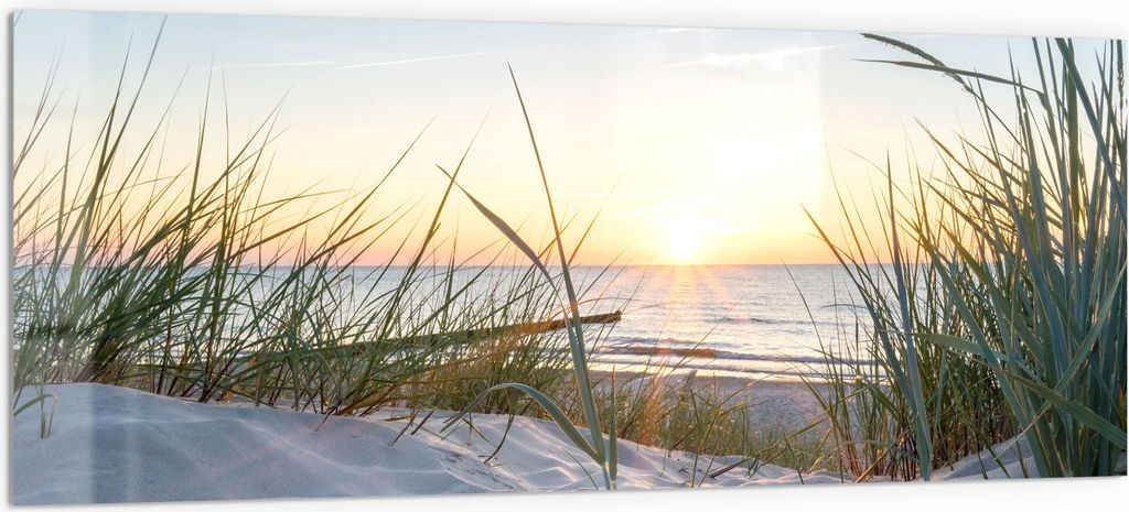 DEQORI Küchenrückwand Glas 125x50 cm 'Ostsee Sonnenuntergang' Spritzschutz Bad Rückwand