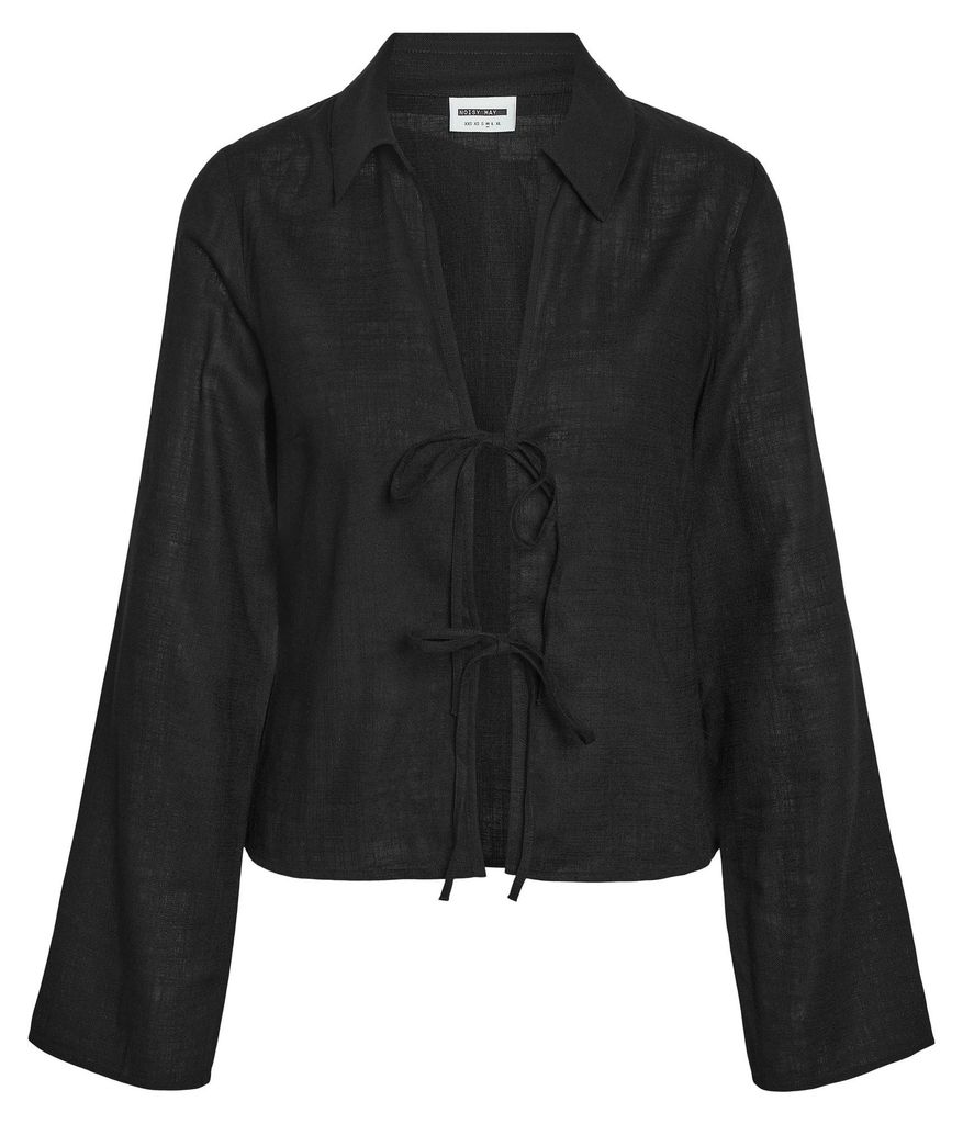 NOISY MAY Schlupfbluse Kentkragen Schleifendetails Langarm Slim Fit Größe: S