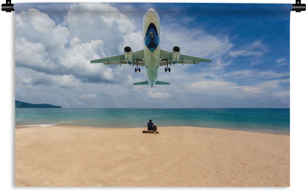 MuchoWow Wandteppich Wandbehang Strand - Meer - Flugzeuge 60x40 cm Tapisserie Dekoration Wandtuch - Wanddekorationen