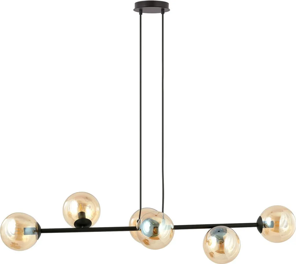 Lustre ROSSI 6 BL/Miel - Luminaire Noir et Bois 6 Branches E14 40W
